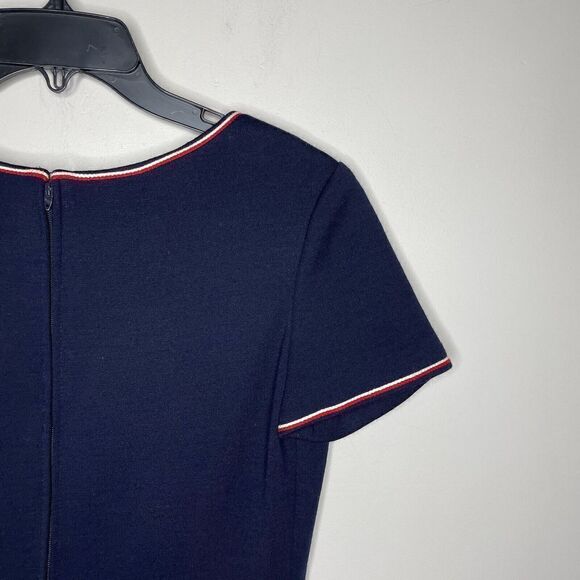 Vintage GINORI Maxi Dress Womens 10 Navy Blue Embroidered Bird Pure Virgin Wool - Picture 5 of 7